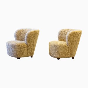 Sheepskin Chairs in the style of Boesen, 1940s, Set of 2