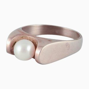 Bague Orfèvre Danoise en Or 14 Carat avec Perle