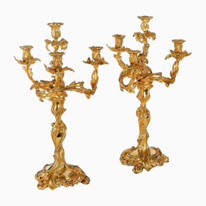Große Vergoldete Bronze Kerzenhalter, 2 . Set