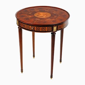 Tavolo con piedistallo in stile Napoleone III in legno intarsiato e bronzo dorato
