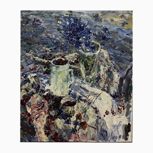 Georgij Moroz, Flowers and Red Berries, Oil Painting, 1990s