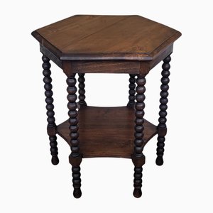 Italian Hexagonal Walnut Side Table with Bobbin Turned Legs, 1890s