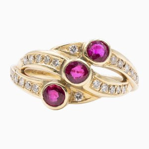 Vintage 14k Yellow Gold Ring with Rubies and Diamonds, 1970s