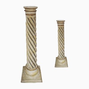 Gedrehte Säulen aus bemaltem Holz, 18. Jh., 2er Set