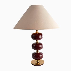 Burgundy Red Glass and Brass Table Lamp from Tranås Stilarmatur, 1960s