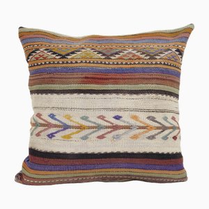 Funda de almohada Kilim cuadrada a rayas orgánica turca