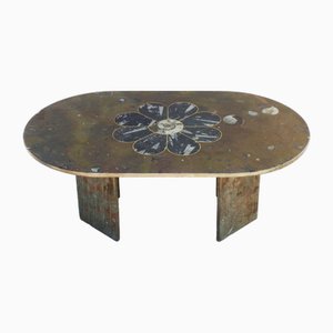 Mid-Century Ammonite and Orthoceras Fossil Marble Coffee Table, France, 1970s