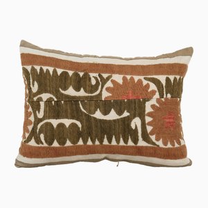 Uzbek Faded Tan Suzani Cushion Cover with 19th Century Textile