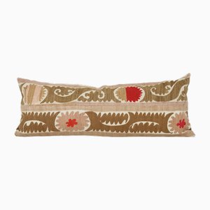 Vintage Tribal Long Tan and White Suzani Pillow Cover