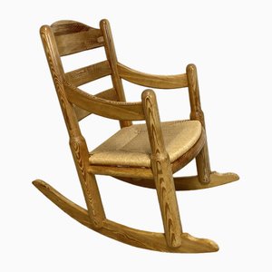 Brutalist Rocking Chair with Wickerwork, 1970s