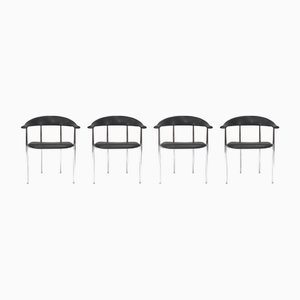 Black Chrome P40 Armchairs by Giancarlo Vegni for Fasem, 1980s, Set of 4