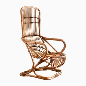 Rattan Armchair with High Backrest, 1970s