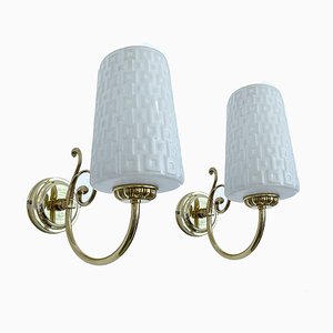Vintage Glass Brass & Wall Lights from Honsel, 1960s, Set of 2