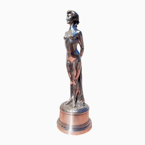 Joé Descomps, Art Deco Nude Woman, 20th Century, Silver-Plated Bronze