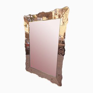 Vintage Mirror in Pink Glass by Gio Ponti, 1950s