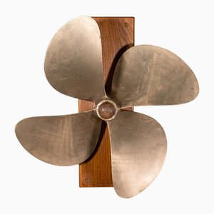 Large Vintage English Ship Propeller Display in Bronze and Oak, 1950s