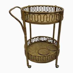 Bohemian Round Bar Trolley in Bamboo and Wicker attributed to Franco Albini, 1960s