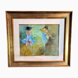 European School Artist, Dancers, 1960s, Huile sur Toile, Encadrée