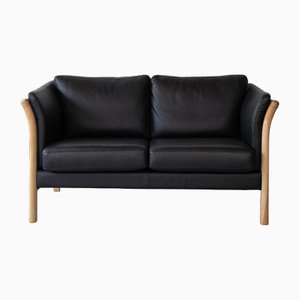 Black Leather 2-Seater Sofa, 1960s