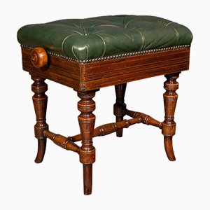 English Victorian Piano Riser Stool in Walnut and Leather, 1890s