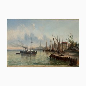 Victor Philipsen, Vue de port, Oil on Canvas