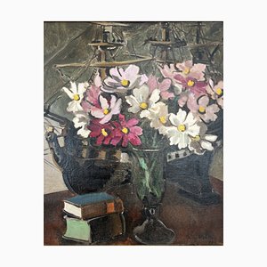 Benjamin II Vautier, Bouquet et livres, 1932, Oil on Canvas, Framed