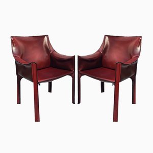 Leather Model Cab Armchairs by Mario Bellini for Cassina, 1970s, Set of 2