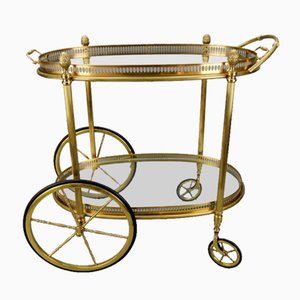Mid-Century Modern 2-Tier Brass and Glass Bar Cart in the style of Maison Baguès, 1950s