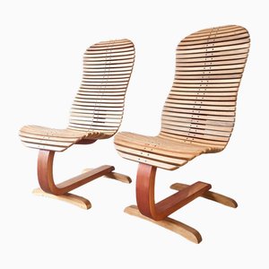 Wooden Lounge Chairs, Set of 2