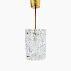 Lampada da soffitto Mid-Century in ottone e cristallo di Carl Fagerlund per Orrefors, Scandinavia, anni '60