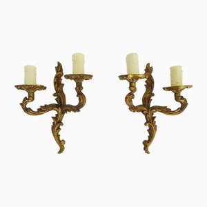 Double-Light Wall Sconces with Acanthus Leaves, 1960s