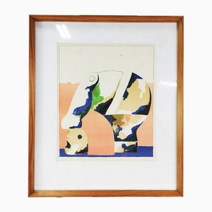 Horst Antes, Portrait of a Head in Color, 1970s, Lithograph, Framed