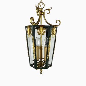 Vintage Bronze, Metal & Glass Pendant Lantern, France, 1970s