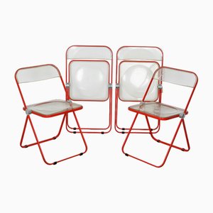 Plia Orange Chairs by Giancarlo Piretti for Castelli / Anonima Castelli, 1970s, Set of 4