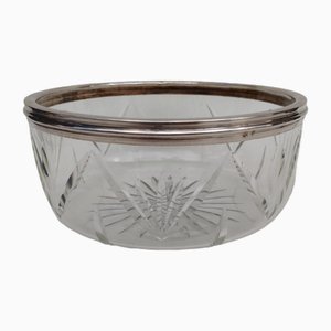 Crystal Salad Bowl with Silver Rim, 1930s