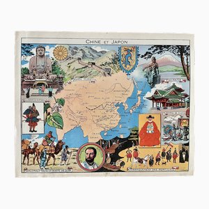 Carte Illustrée de la Chine et du Japon par Émile-Joseph-Porphyre Pinchon, 1948