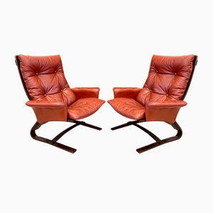 Vintage Danish Lounge Chairs in Cocnag Leather from Komfort, Set of 2