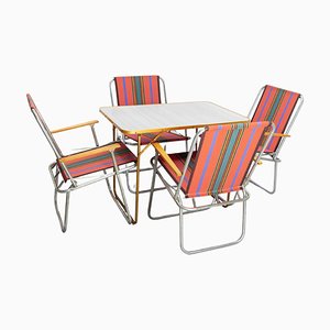 Mesa y sillas de camping plegables francesas, años 50. Juego de 5