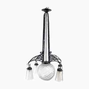 Art Deco Wrought Iron Ceiling Lamp attributed to Muller Freres, Luneville, 1930s