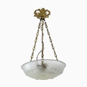 Art Deco Ceiling Lamp in Bronze & Glass from Muller Frères, 1930s