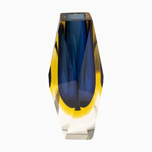 Petit Vase Artisanal en Verre de Murano Bleu attribué à Flavio Poli, Italie, 1970