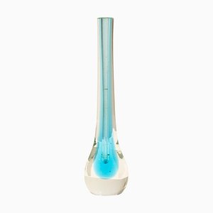 Petit Vase Artisanal en Verre de Murano Bleu attribué à Flavio Poli, Italie, 1970