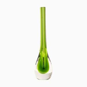 Petit Vase Artisanal en Verre de Murano Vert attribué à Flavio Poli, Italie, 1970