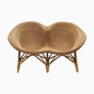 Wicker and Rattan Loveseat, Italy, 1970s
