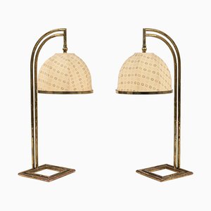 Vintage Italian Table Lamps in Faux Bamboo and Fabric from Maison Baguès, 1960s, Set of 2