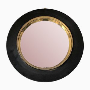 Specchio Witch in bachelite e ottone con cornice nera, anni '60