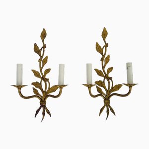 Wall Lights with Foliage Decoration from Maison Baguès, 1960s, Set of 2