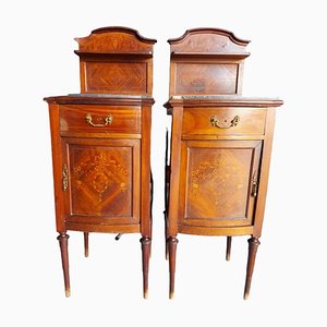 Antique Modern Nightstands with Marble Top, Set of 2