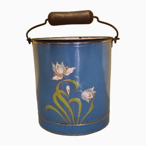 French Blue Enamel Bucket, Early 20th Century