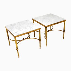 Vintage French Brass and Marble Side Tables, 1960, Set of 2